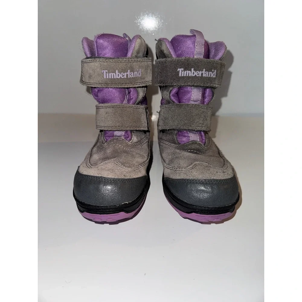 Timberland Girls Waterproof Snow Boots Grey Purple Thermolite 200g 5078R Sz 2.5